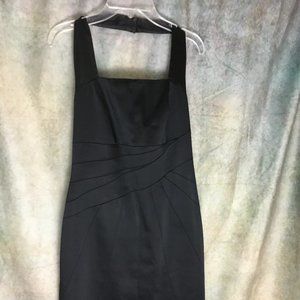 Black satin halter cocktail dress